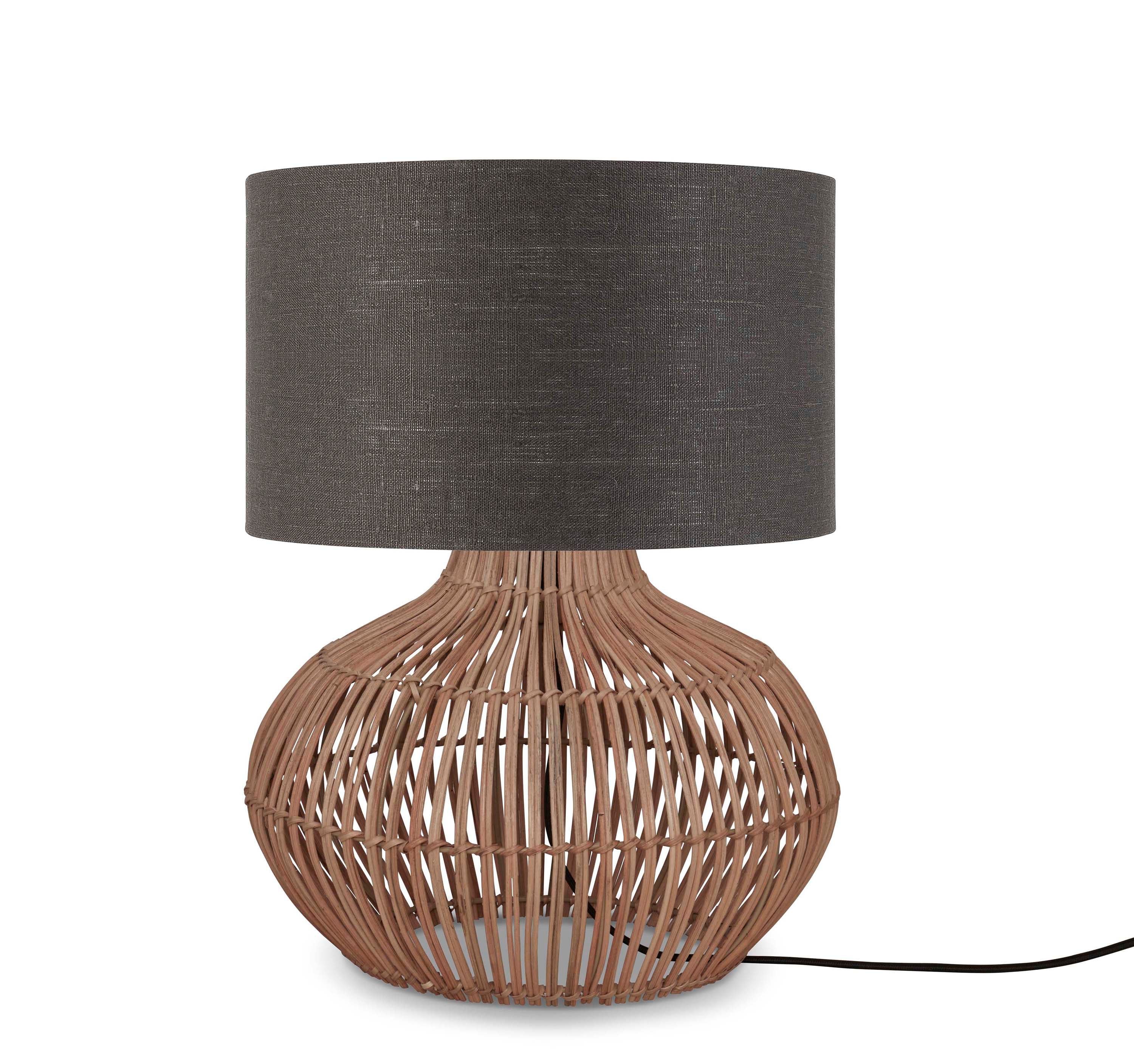 Good&Mojo Tischleuchte Kalahari S Rattan 48cm/Schirm 32x20cm Leinen. d.gray